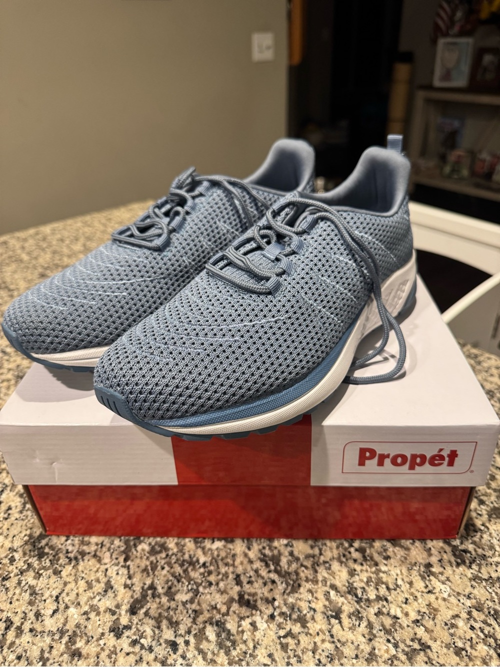 Propet Light Blue Knit Walking Sneakers